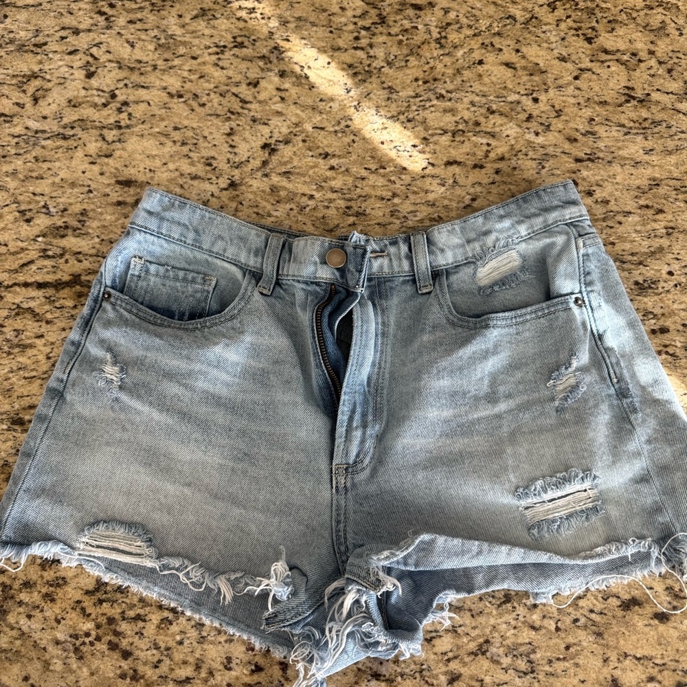 Altar'd State Blue Jean Shorts Distressed High-Waisted